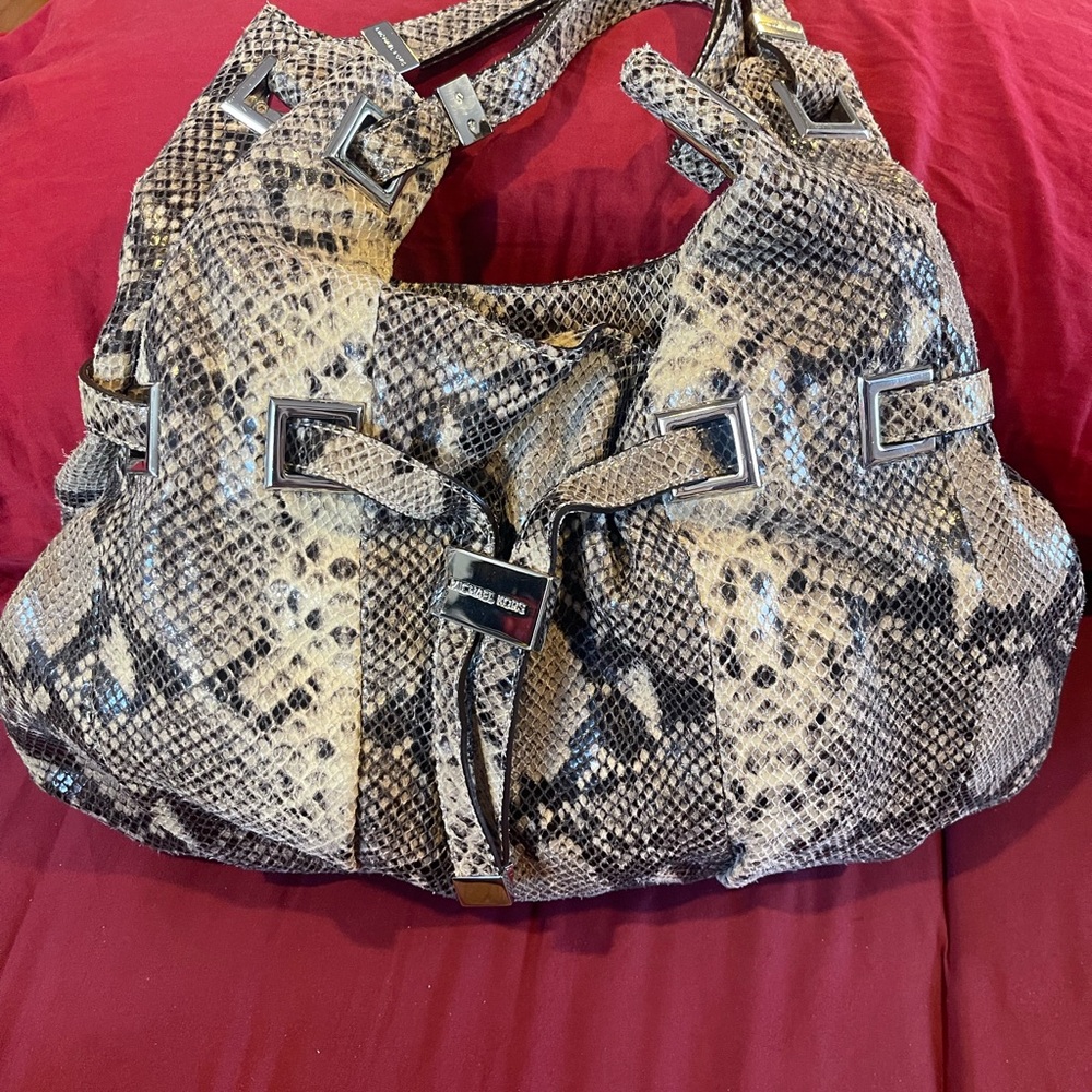 Michael Kors Black and Cream Snake Print Shoulder Bag